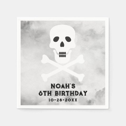 Schwarz-weiß Skull Birthday Party Napkin Serviette (Vorderseite)