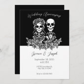 Schwarz-Weiß-Skull-Paar Hochzeitstag Einladung (Vorne/Hinten)