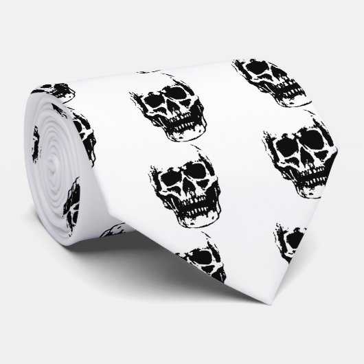 Schwarz-weiß Skull Pop Artwork Krawatte (Gerollt)