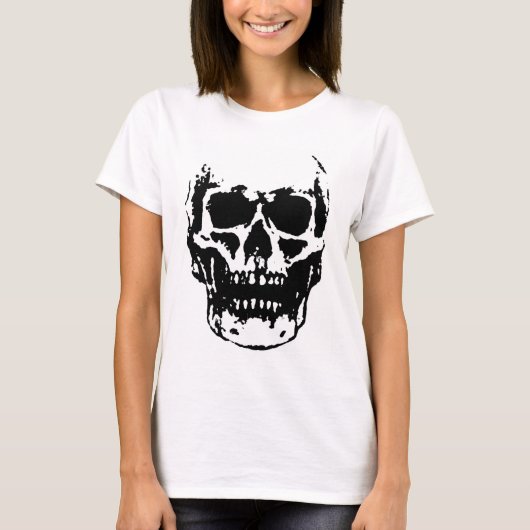 Schwarz-weiß Skull Pop Artwork T-Shirt (Vorderseite)