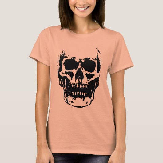 Schwarz-weiß Skull Pop Artwork T-Shirt (Vorderseite)