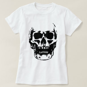 Schwarz-weiß Skull Pop Artwork T-Shirt