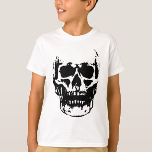 Schwarz-weiß Skull Pop Artwork T-Shirt