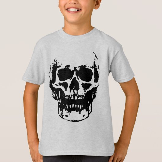 Schwarz-weiß Skull Pop Artwork T-Shirt (Vorderseite)