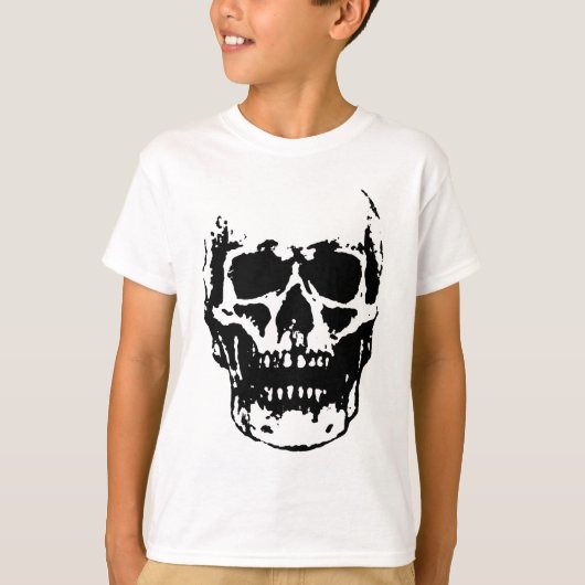 Schwarz-weiß Skull Pop Artwork T-Shirt (Vorderseite)