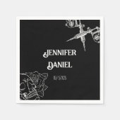 Schwarz-Weiß-Skull-Tattoo-Hochzeit Serviette (Vorderseite)