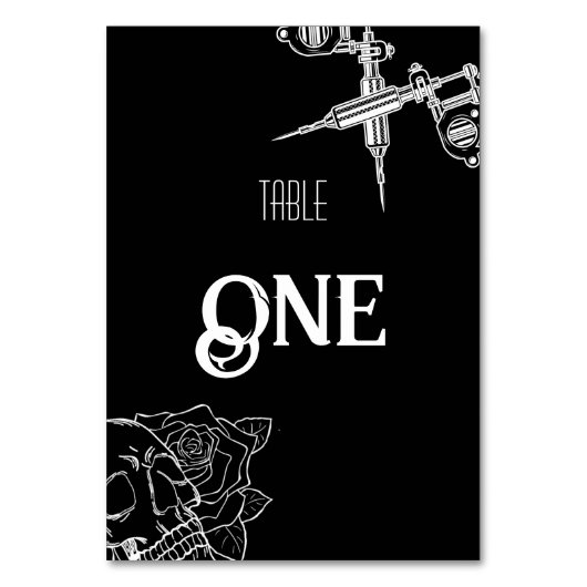 Schwarz-Weiß-Skull-Tattoo-Hochzeit Tischnummer (Rückseite)