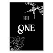 Schwarz-Weiß-Skull-Tattoo-Hochzeit Tischnummer (Vorderseite)
