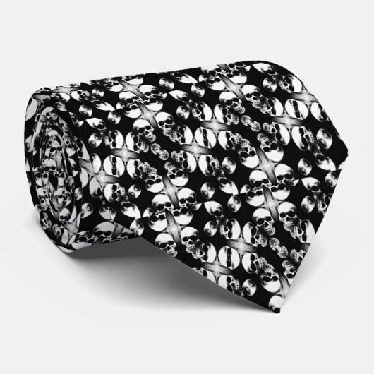 Schwarz-Weiß-Skulls Krawatte (Gerollt)