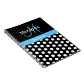 Schwarz-weiß Sky Blue Monogram Script Polka Dots Notizblock (Rechte Seite)