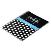 Schwarz-weiß Sky Blue Monogram Script Polka Dots Notizblock (Linke Seite)