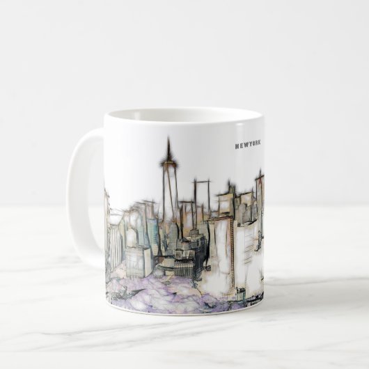 Schwarz-Weiß-Skyline New York City Zeichnend Kaffeetasse (Vorderseite Links)