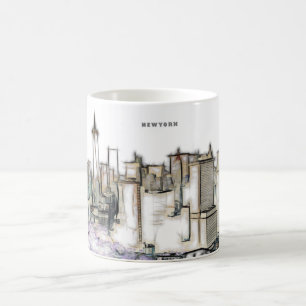 Schwarz-Weiß-Skyline New York City Zeichnend Kaffeetasse