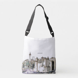 Schwarz-Weiß-Skyline New York City Zeichnung Tragetaschen Mit Langen Trägern