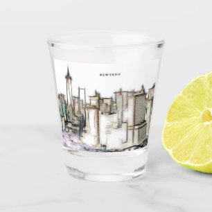 Schwarz-weiß-Skyline Newyork City Zeichnung Schnapsglas