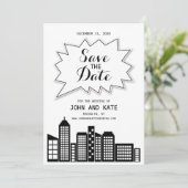 Schwarz-Weiß-Skyline Save the Date Einladung (Stehend Vorderseite)