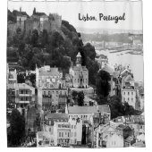 Schwarz-Weiß-Skyline von Lissabon Portugal Duschvorhang (Vorderseite)