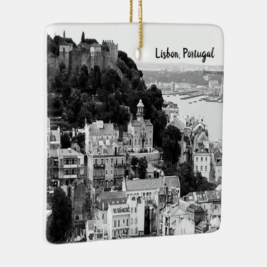 Schwarz-Weiß-Skyline von Lissabon Portugal Keramikornament (Rechts)