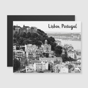 Schwarz-Weiß-Skyline von Lissabon Portugal Postcar Magnetkarte