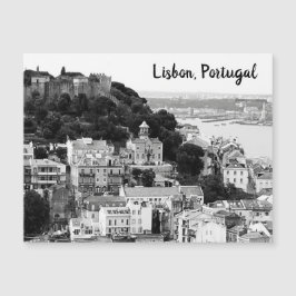 Schwarz-Weiß-Skyline von Lissabon Portugal Postcar Magnetkarte
