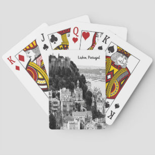 Schwarz-Weiß-Skyline von Lissabon Portugal Spielkarten