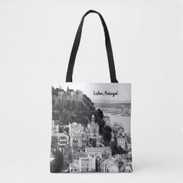 Schwarz-Weiß-Skyline von Lissabon Portugal Tasche