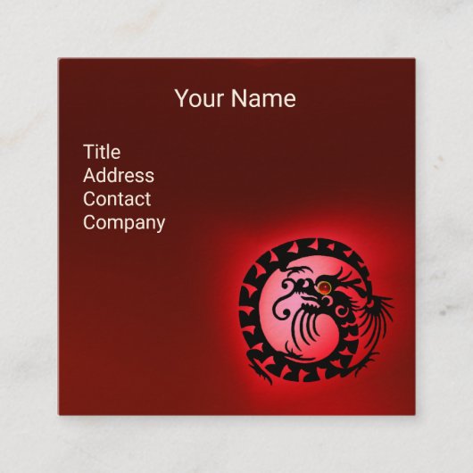 SCHWARZ-WEISS SNAKE DRAGON RED RUBY Gemstone Quadratische Visitenkarte (Vorderseite)