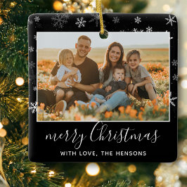 Schwarz-weiß Snowflake Frohe Weihnachten Foto Keramikornament