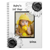 Schwarz-Weiß-Sonnenblumen Baby's First Year Notizblock (Vorderseite)