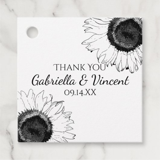Schwarz-Weiß-Sonnenblumen Geschenkanhänger (Vorderseite)