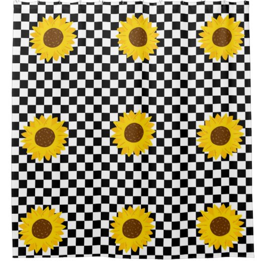 Schwarz-Weiß-Sonnenblumen Gestell der karierten Bl Duschvorhang (Vorderseite)