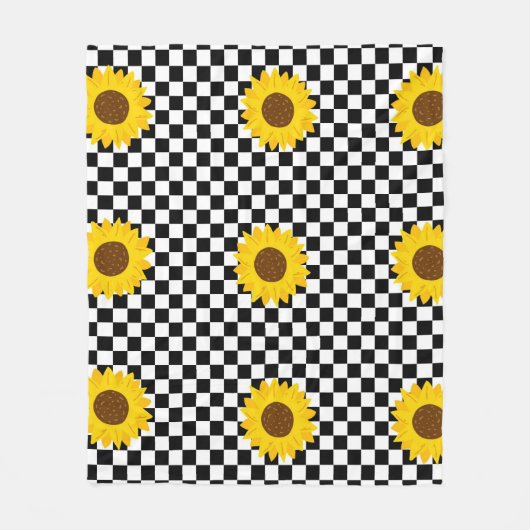 Schwarz-Weiß-Sonnenblumen Gestell der karierten Bl Fleecedecke (Vorderseite)
