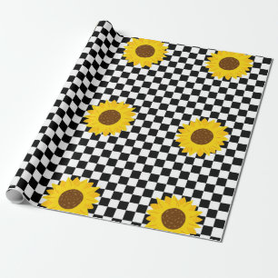 Schwarz-Weiß-Sonnenblumen Gestell der karierten Bl Geschenkpapier