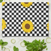 Schwarz-Weiß-Sonnenblumen Gestell der karierten Bl Geschirrtuch (Gefaltet)