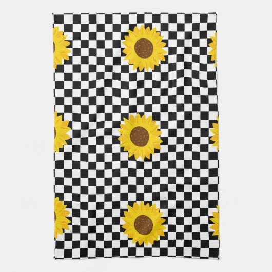 Schwarz-Weiß-Sonnenblumen Gestell der karierten Bl Geschirrtuch (Vertikal)