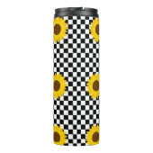 Schwarz-Weiß-Sonnenblumen Gestell der karierten Bl Thermosbecher (Rückseite)