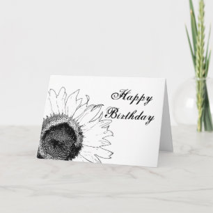 Schwarz-Weiß-Sonnenblumen Happy Birthday Karte