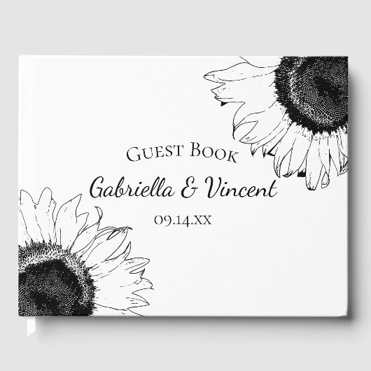 Schwarz-Weiß-Sonnenblumen Hochzeit Gästebuch (Vorderseite)