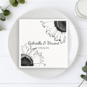Schwarz-Weiß-Sonnenblumen Hochzeit Serviette