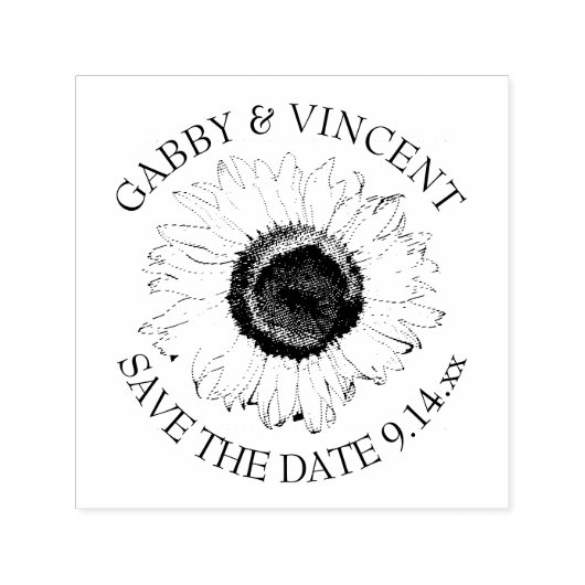 Schwarz-Weiß-Sonnenblumen-Hochzeit speichern Sie d Permastempel (Design)