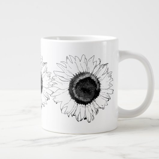 Schwarz-Weiß-Sonnenblumen Jumbo-Tasse (Rechts)