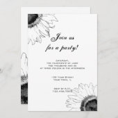 Schwarz-Weiß-Sonnenblumen-Party Einladung (Vorne/Hinten)