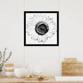 Schwarz-Weiß-Sonnenblumen Poster (Küche)