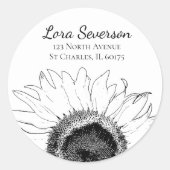 Schwarz-Weiß-Sonnenblumen-Rücksendeadresse Runder Aufkleber (Vorderseite)