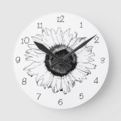 Schwarz-Weiß-Sonnenblumen-Rundklemme Runde Wanduhr (Vorderseite)