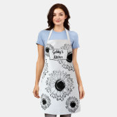 Schwarz-Weiß-Sonnenblumen-Schürze für Großdruck Schürze (Getragen)