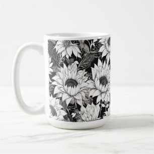 Schwarz-Weiß-Sonnenblumen-Tasse. Kaffee-Cup Gesche Kaffeetasse