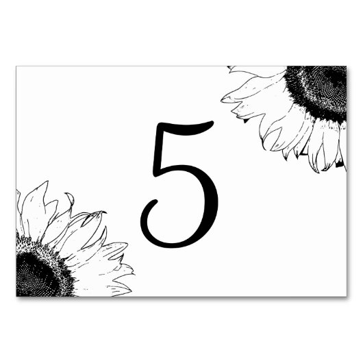 Schwarz-Weiß-Sonnenblumen-Tischnummern Tischnummer (Rückseite)