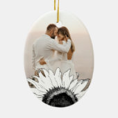 Schwarz-Weiß-Sonnenblumen-Verlobung Foto Keramik Ornament (Hinten)