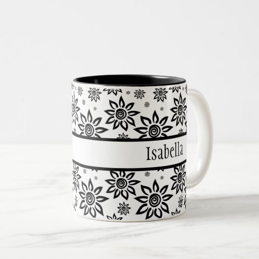 Schwarz-Weiß-Sonnenscheinwerfer-Muster Zweifarbige Tasse (VorderseiteRechts)